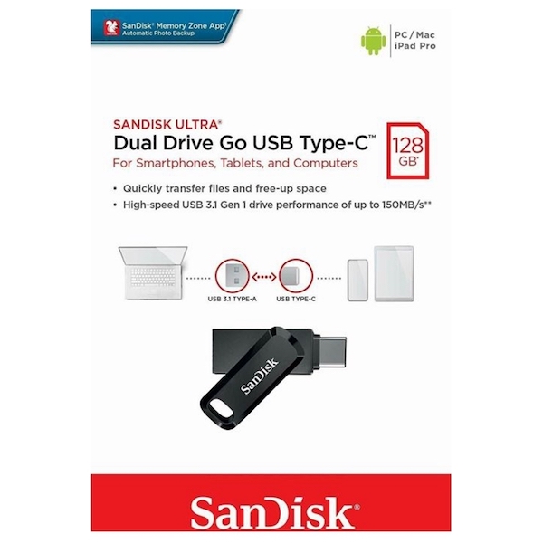 Sandisk Dual Drive Go  | Dual Head [1xUSB-A,1xUSB-C] - 128GB