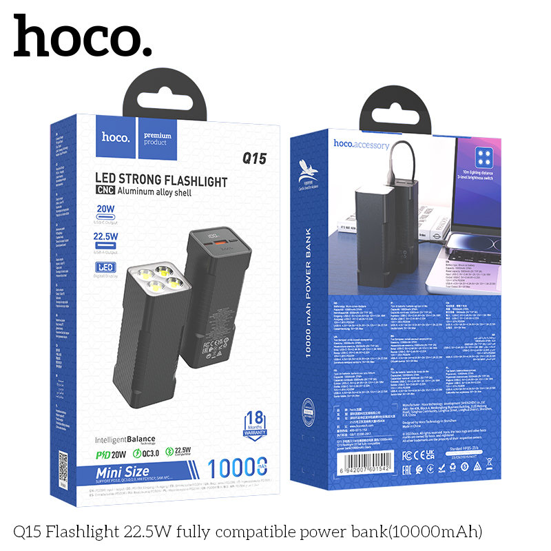 Hoco Q15 Strong Flashlight | 22.5W fully compatible power bank(10000mAh)