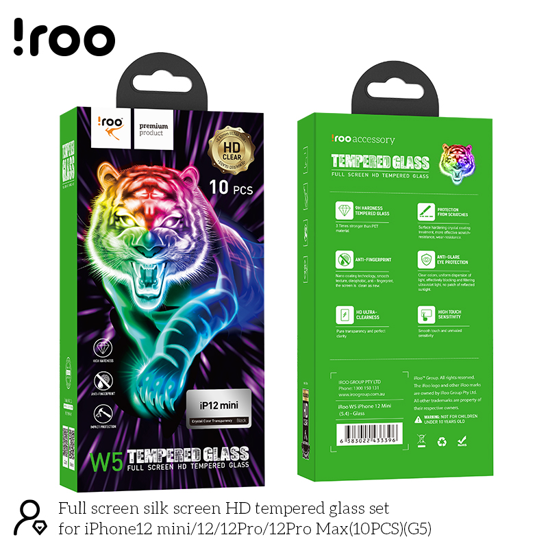 iRoo Tiger W5 Full 3D Glass Protector [Pack of 10pcs $1/unit] | iPhone 12 mini (5.4)