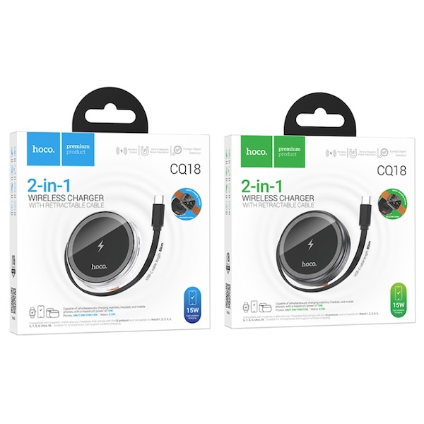 HOCO CQ18 | Flash(magnetic+iWatch) wireless fast charger with retractable cable - Metal Gray