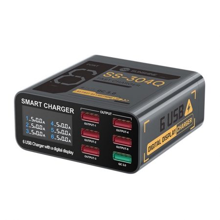 [TOL1-1] SUNSHINE SS-304Q 40W 6 Port Smart USB Charger Station Balck 220V Plug