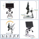 G1200 12MP Digital Microscope 7 Inch Large Color Screen Large Base with Aluminum Alloy Stand & Two Fill Lights