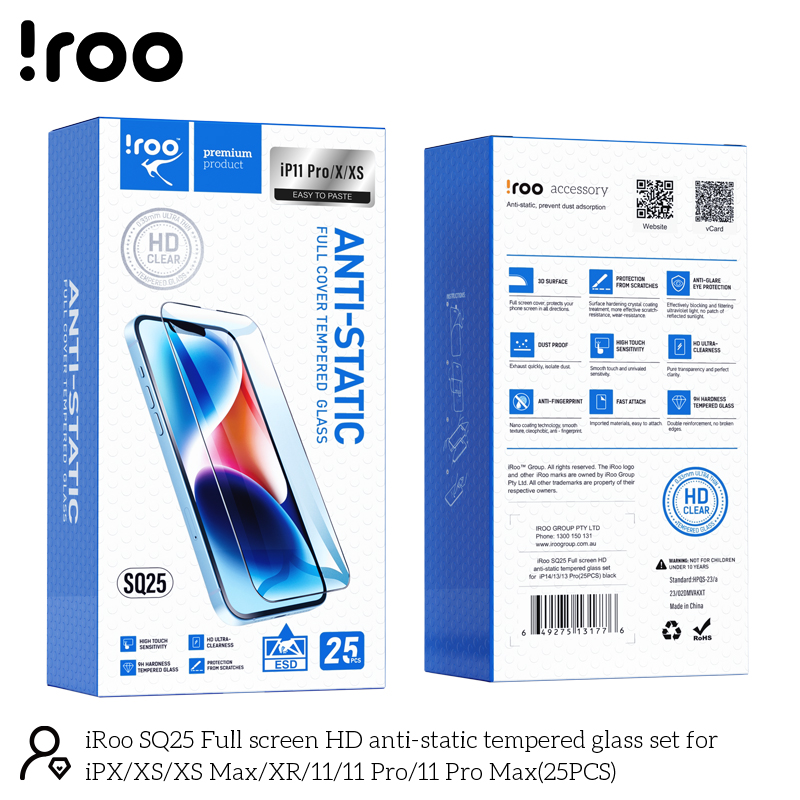 iRoo SQ25 [PACK 25] Easy Apply Glass Protector | iPhone 11 Pro Max/XS Max