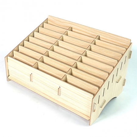 SUNSHINE SS-001B Bamboo 24 Grid Phone/Accessories Display Storage Box - Large [31x21x13cm]