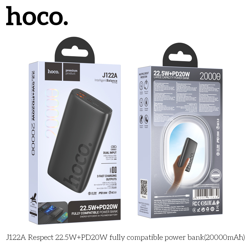Hoco J122A Respect 22.5W+PD20W power bank | (20000mAh)