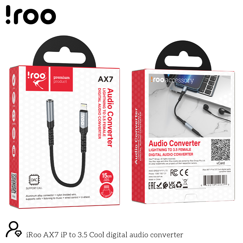 iRoo AX7 Digital Audio Converter | Lightning to 3.5mm [work with mic]