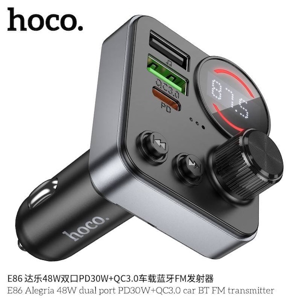 Hoco E86 | Alegria 48W dual port PD30W+QC3.0 car BT FM transmitter