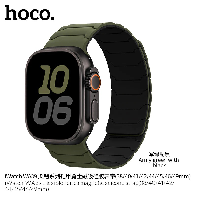 Hoco iWatch WA39 Flexible series magnetic silicone strap(38/40/41/42mm) - Green/Back (copy)