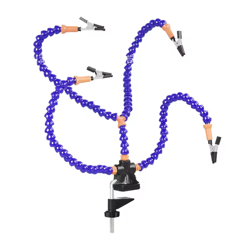 Desk Clamp Multi Soldering Third Hand Tool with 4 Flexible Arms and Clips Blue