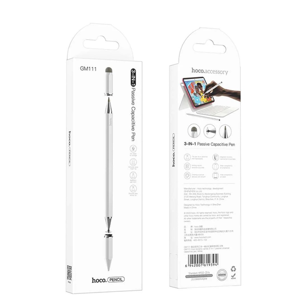 Hoco GM111 Cool dynamic series 3-in-1 passive universal capacitive pen - White