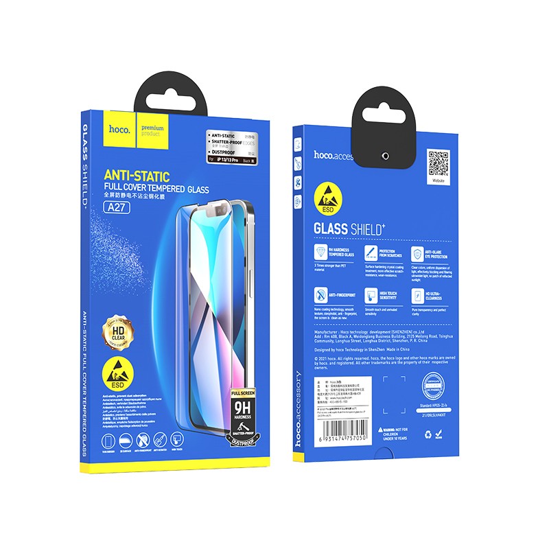 Hoco A27 Anti-Static Easy Apply Full Screen Tempered Glass | iPhone 13 Pro Max/14 Plus (6.7)