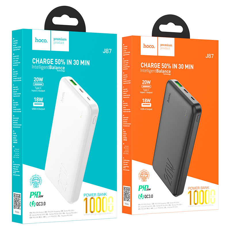 Hoco J87 | Tacker PD20W+QC3.0 power bank(10000mAh) - Black