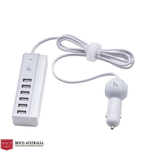 HOCO UC601 | 12-24V 13A 6 USB Ports Car Charger - White